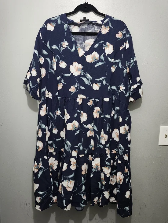 Nursing Queen Navy Floral Tiered Nursing Dress with Pink Blooms Size 2X - Picture 4 of 9